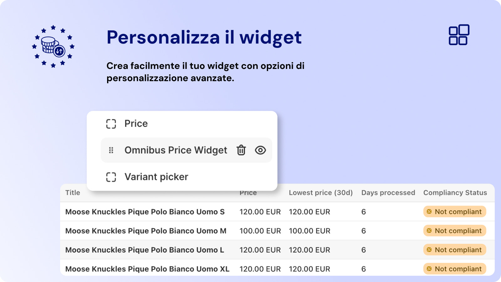 Personalizza il widget