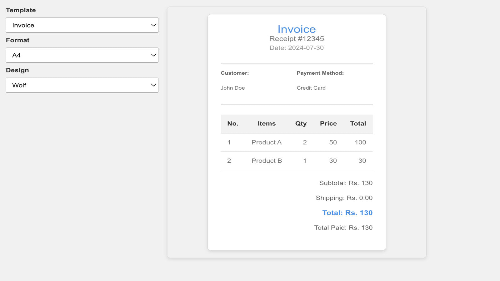 Bilinguo Order Printer Invoice Screenshot