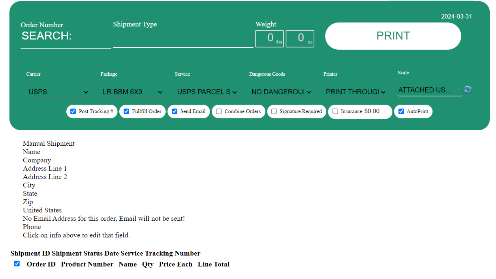 Preview of the Scan2Ship Dashboard