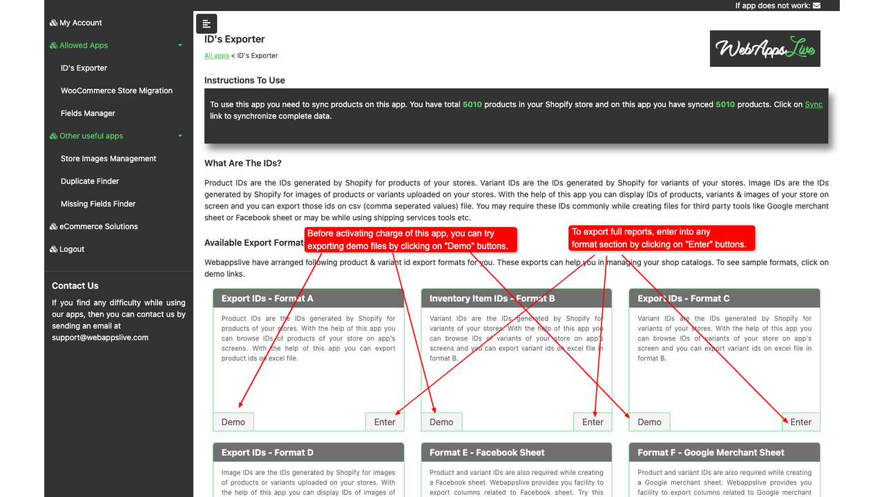 Exportera demo filer