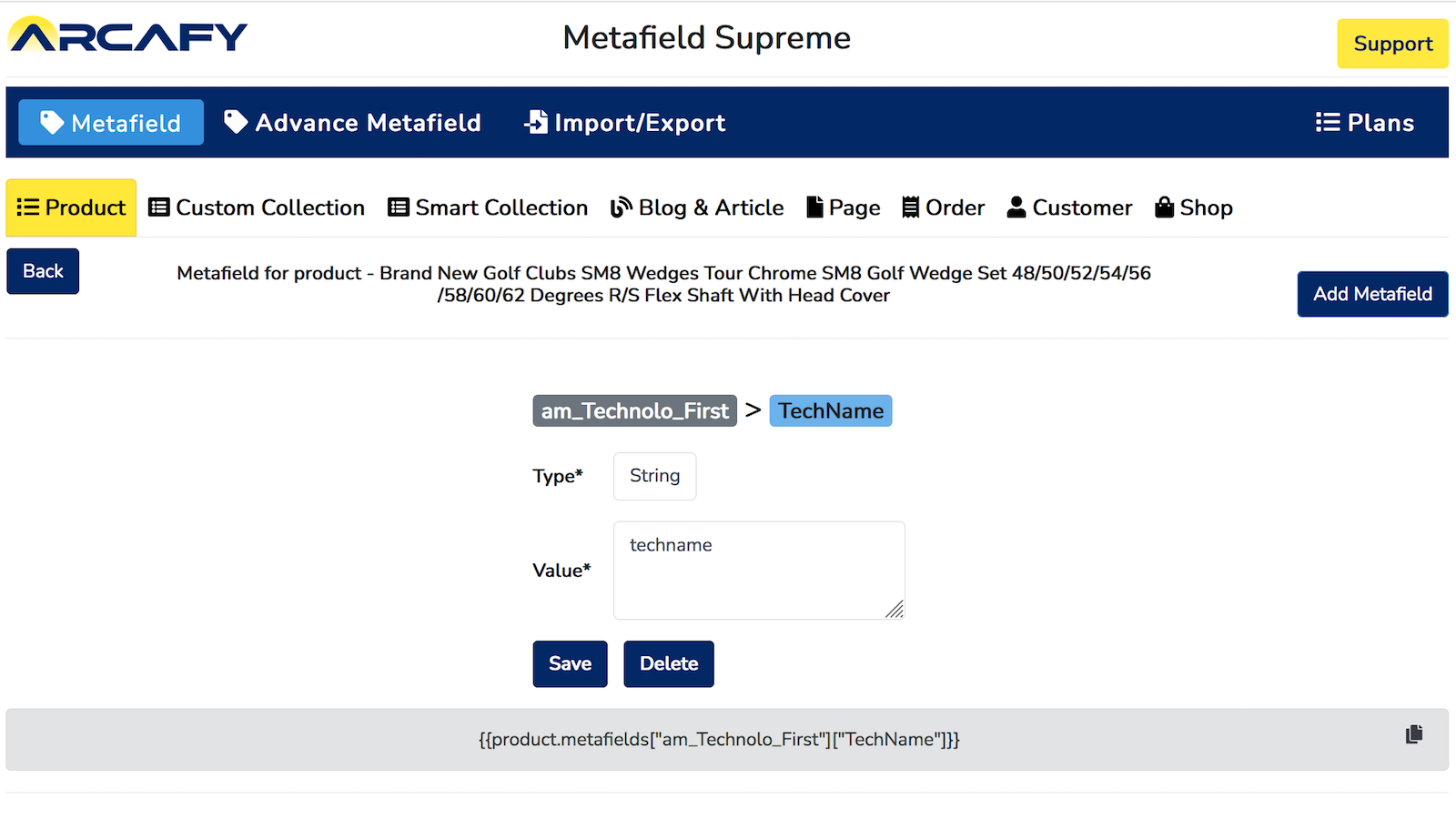 Tildel Metafield