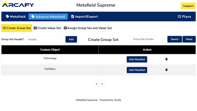 Conjunto de grupos de Metafield