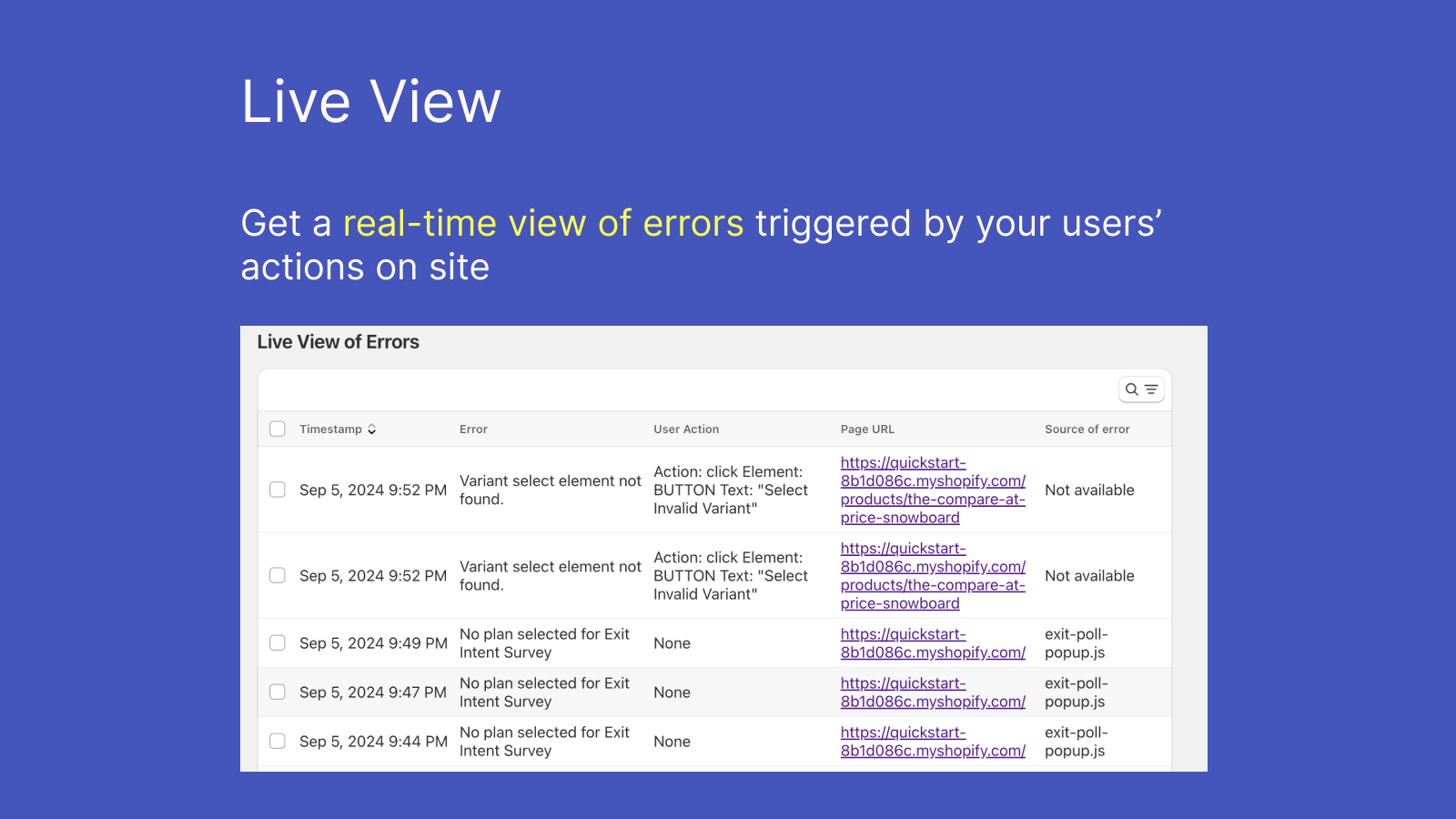 Live View - Track and Fix User-Triggered Errors 