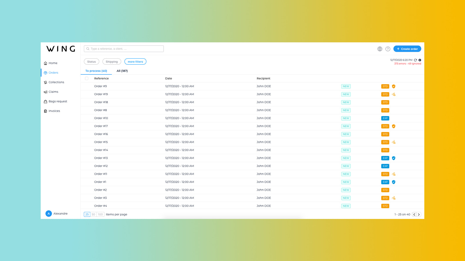 Wing platform - Manage your orders