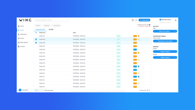 Plataforma Wing - Gestiona tus pedidos