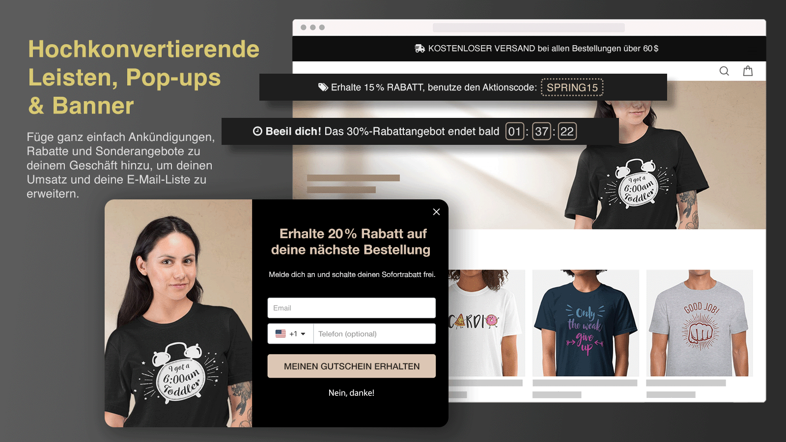 Hochkonvertierende Leisten, Pop-ups & Banner