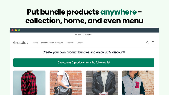 Put bundle products anywhere, in collection, home and menu