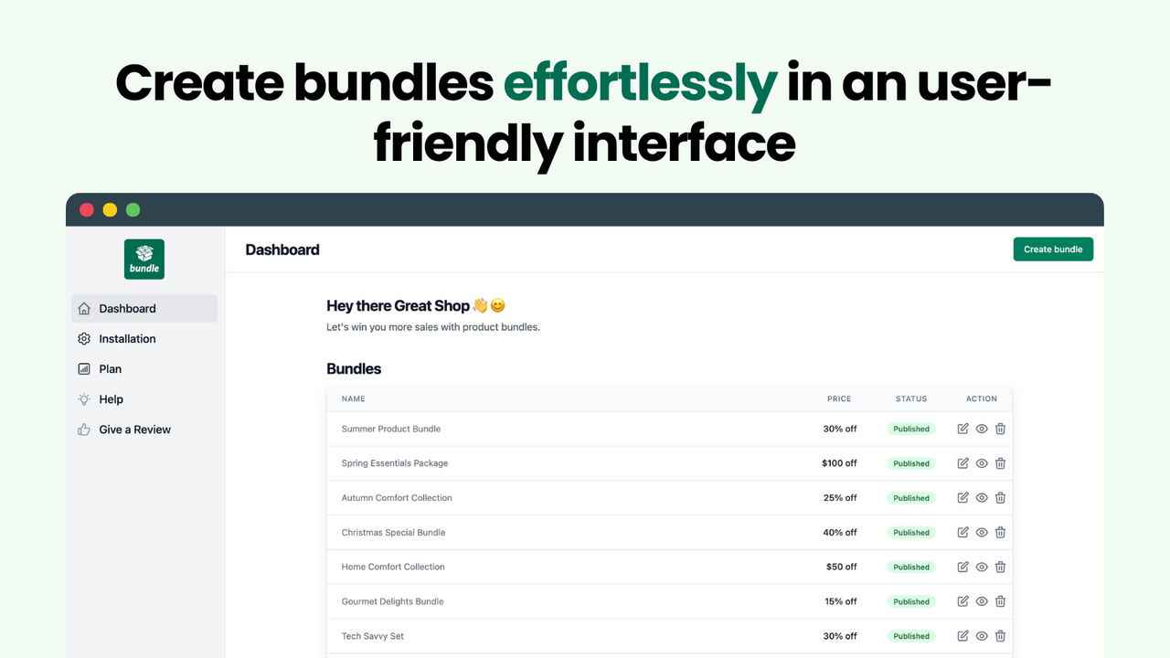 Create bundles easily in an user-friendly interface