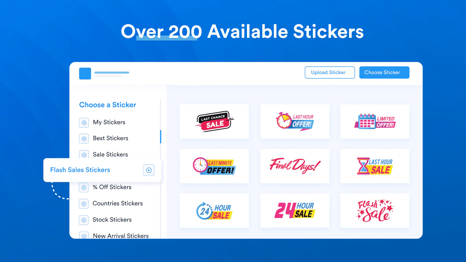 Over 200 available stickers