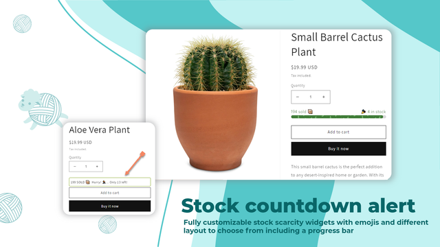 Sold stock scarcity widget is fully customizable with progress