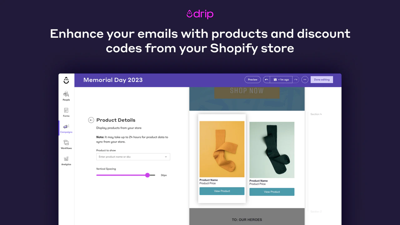 Insert your products into automated emails and email campaigns