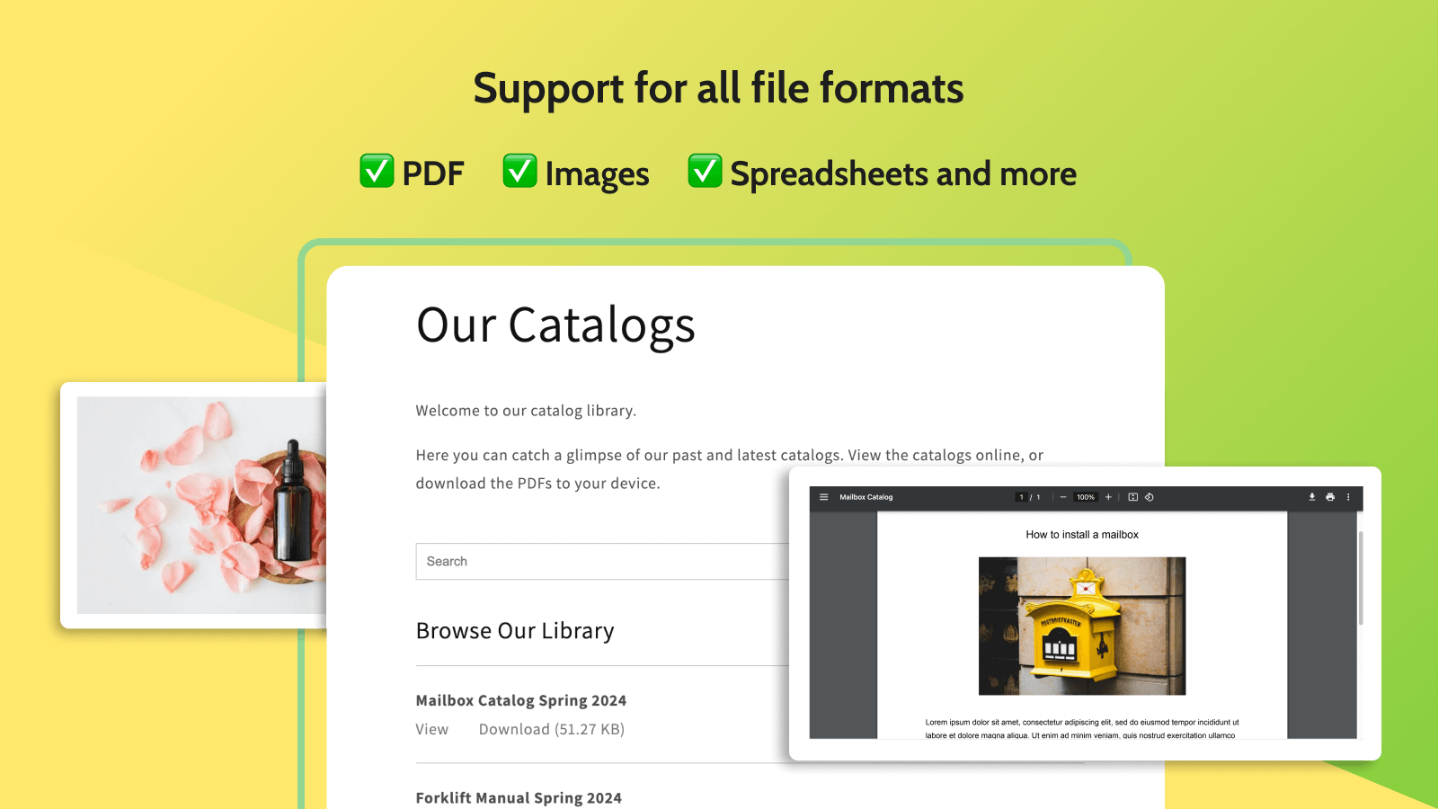 File Directory PDF Image Catalog Shopify with file search bar