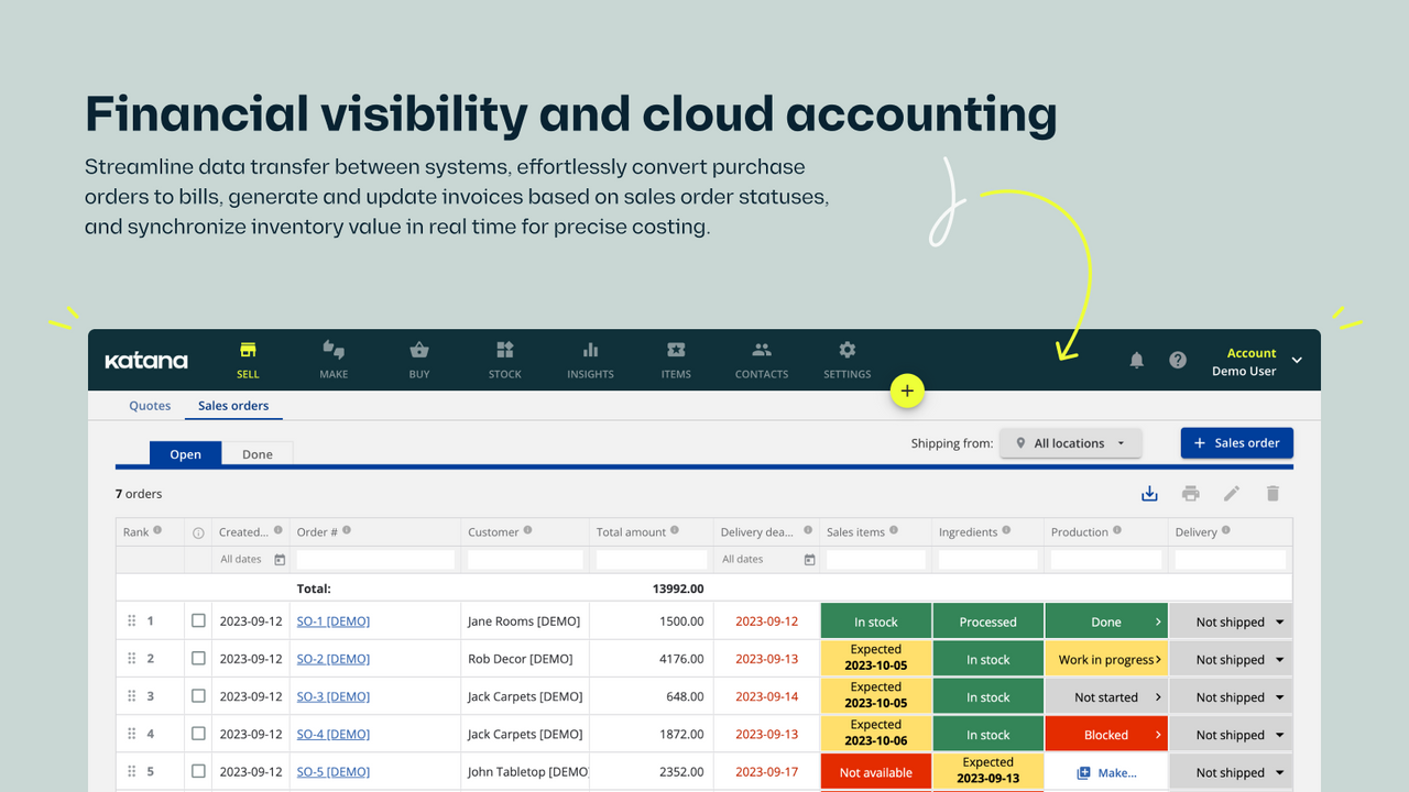 Visibilidad financiera y contabilidad en la nube con sincronización de inventario