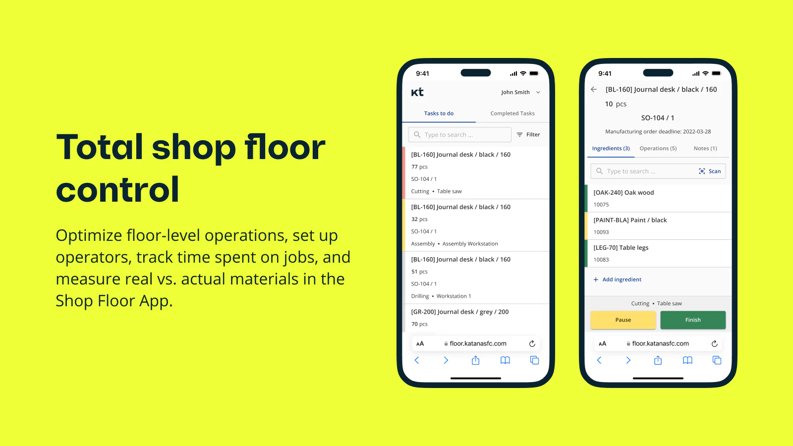 Produktionsmanagement mit Katana Shop Floor Control Mobile App