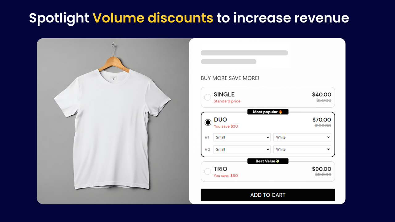 volume discount, quantity breaks, upsell, buy one get one