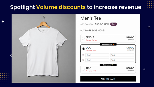 volume discount, quantity breaks, upsell, buy one get one