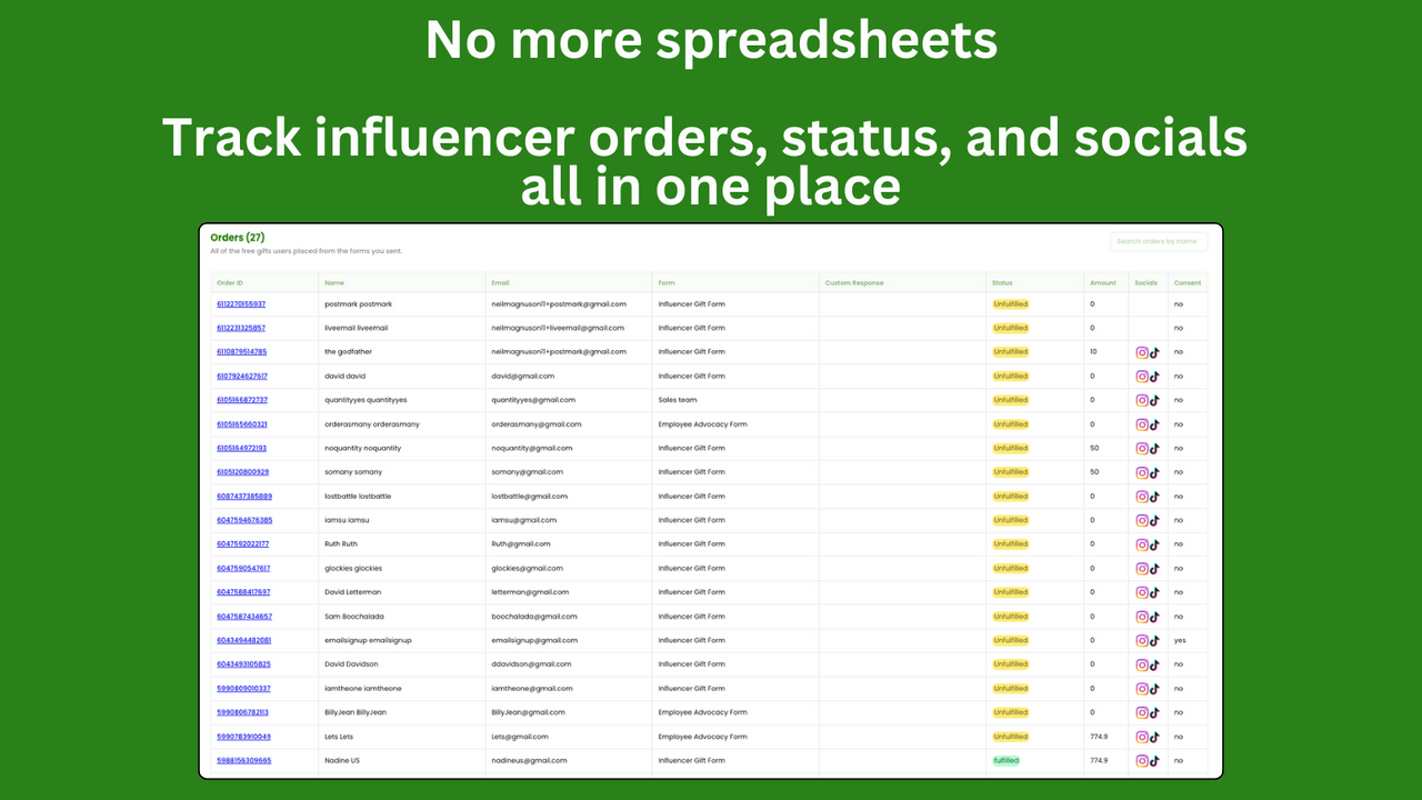 Track all influencer orders in one place