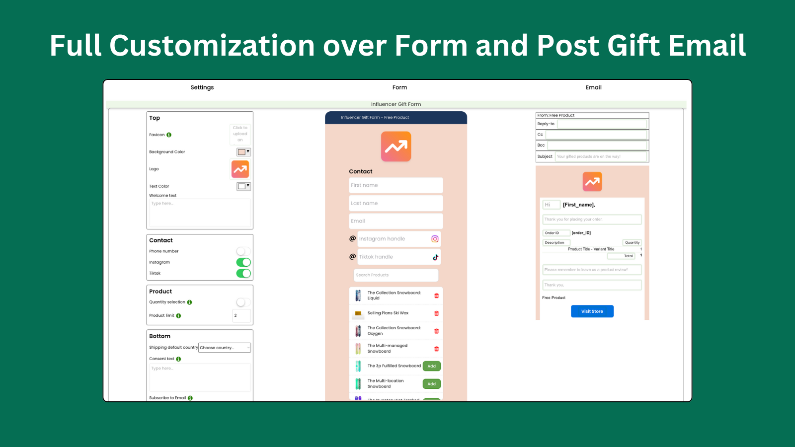 Full customization over your influencer gift form