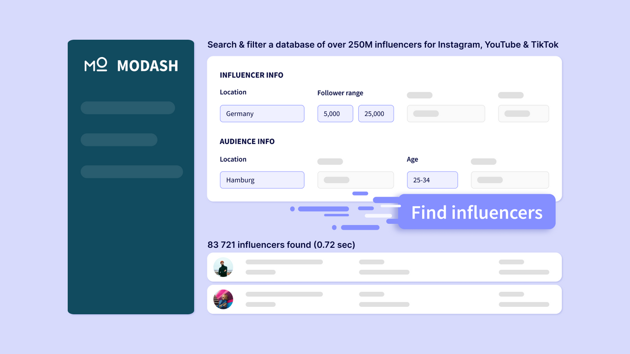 Pesquise e filtre um banco de dados de mais de 250M de influenciadores