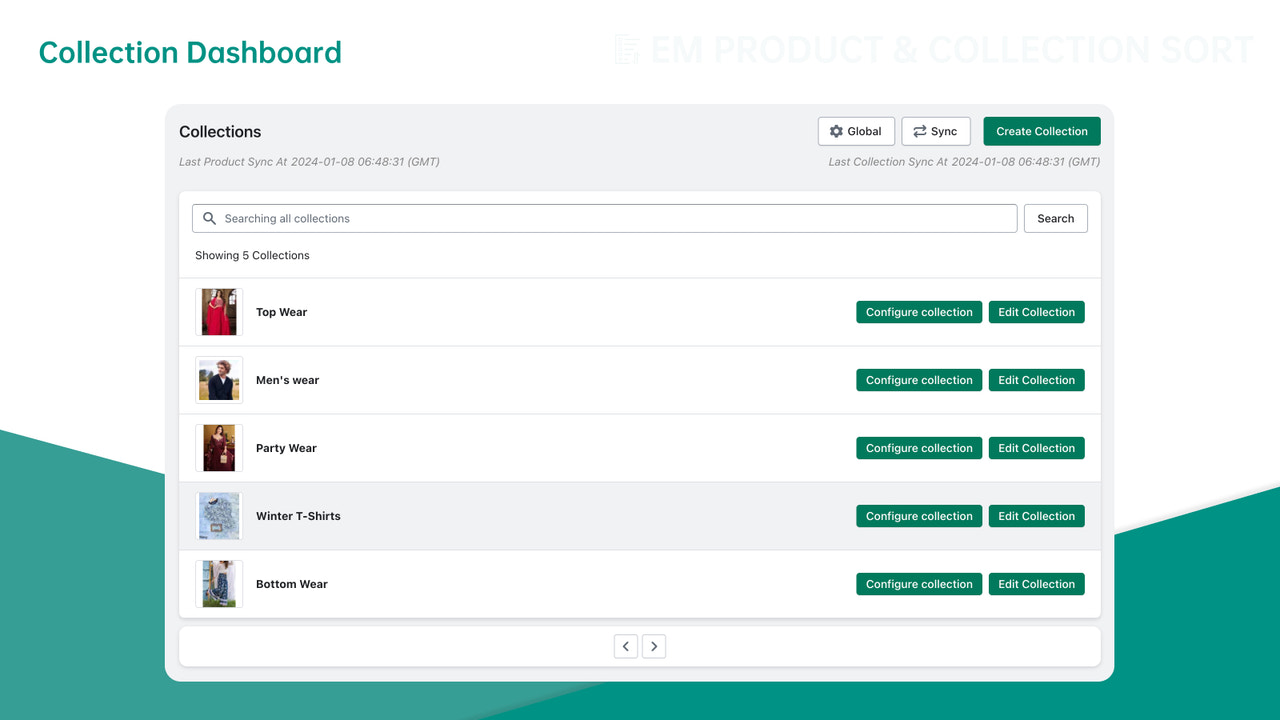 Collection Sort App Dashboard