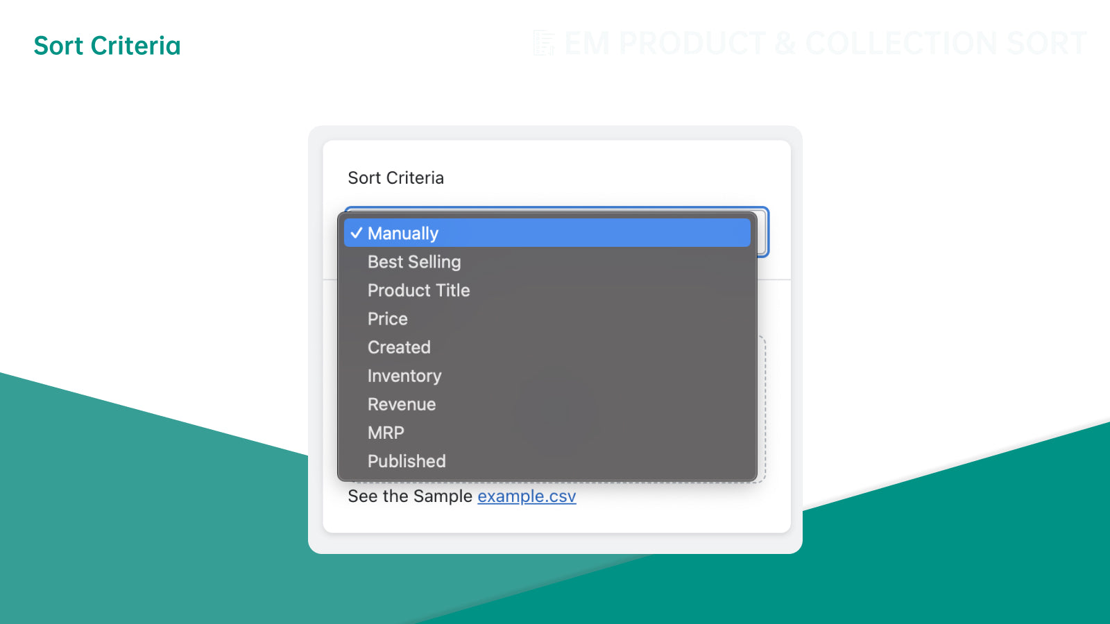 EM Product & Collection Sort Screenshot