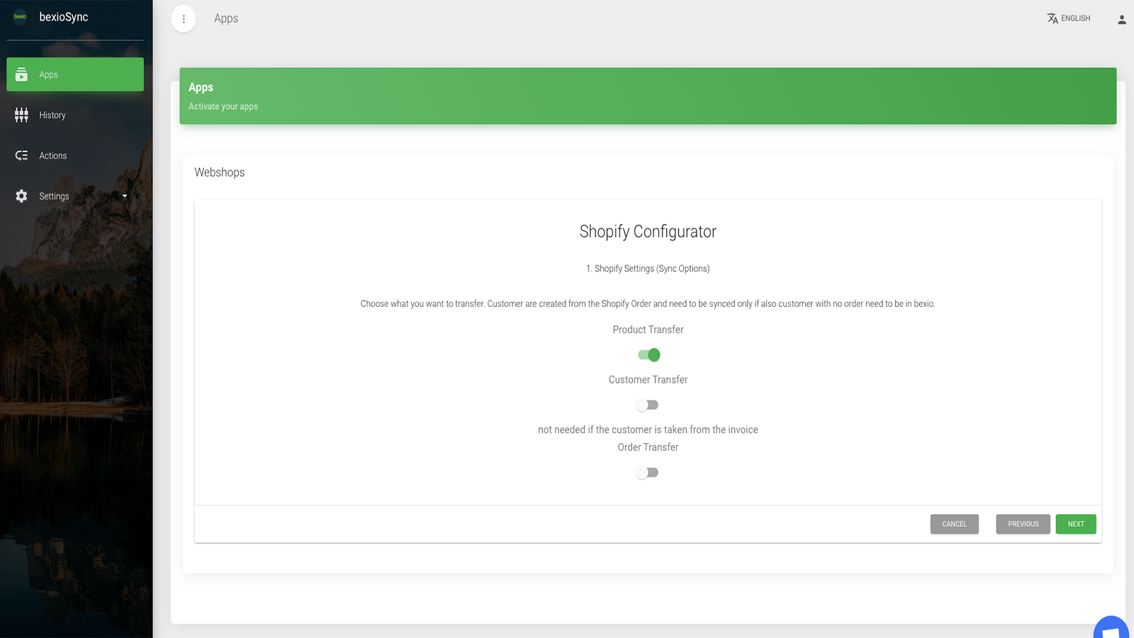 Options de synchronisation du configurateur