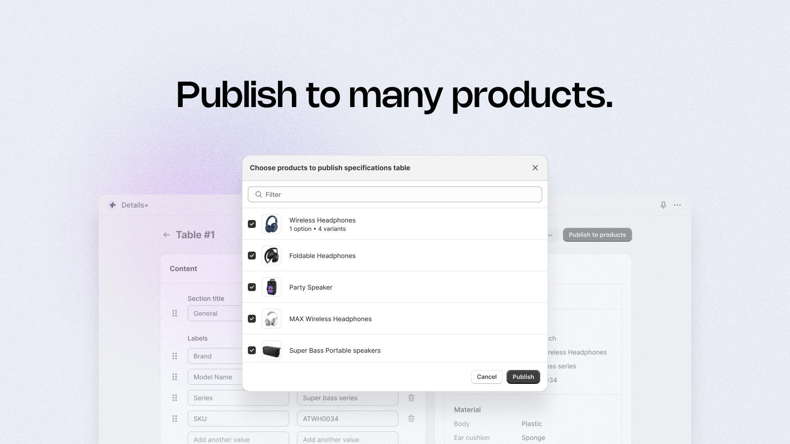 Publish to many products.