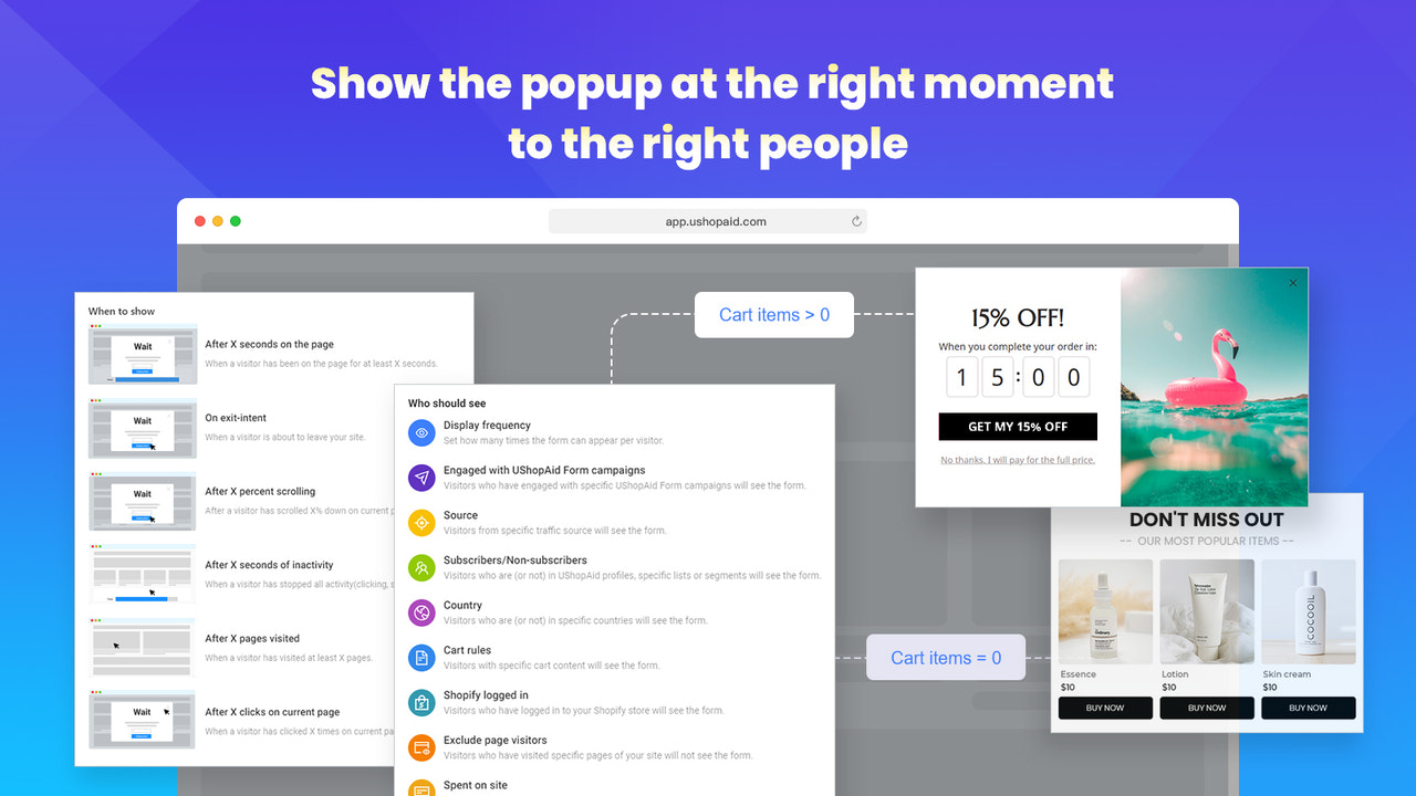 Show the popup at the right moment to the right people
