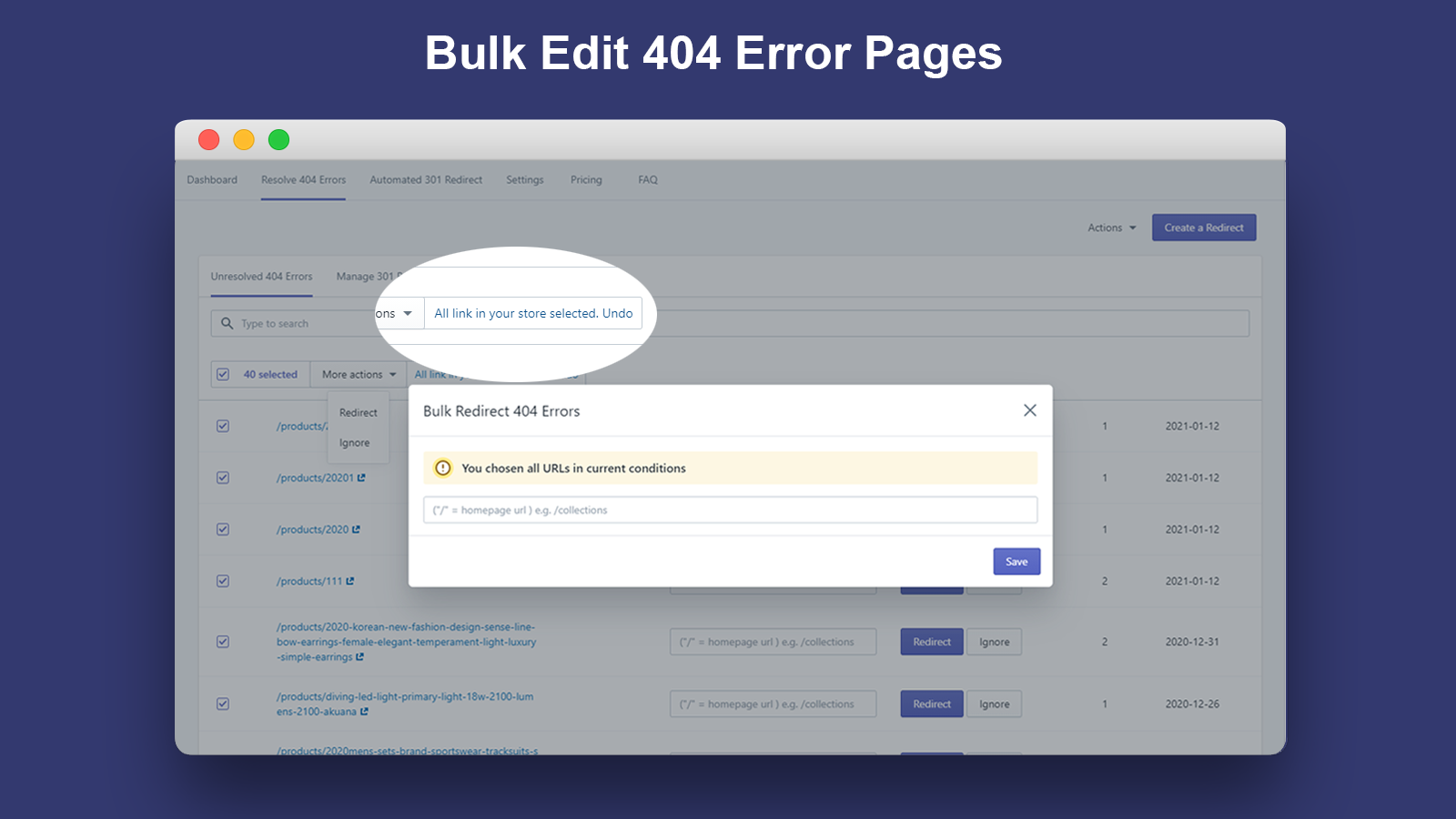 Massenbearbeitung von 404-Fehlerseiten_Broken Link Manager