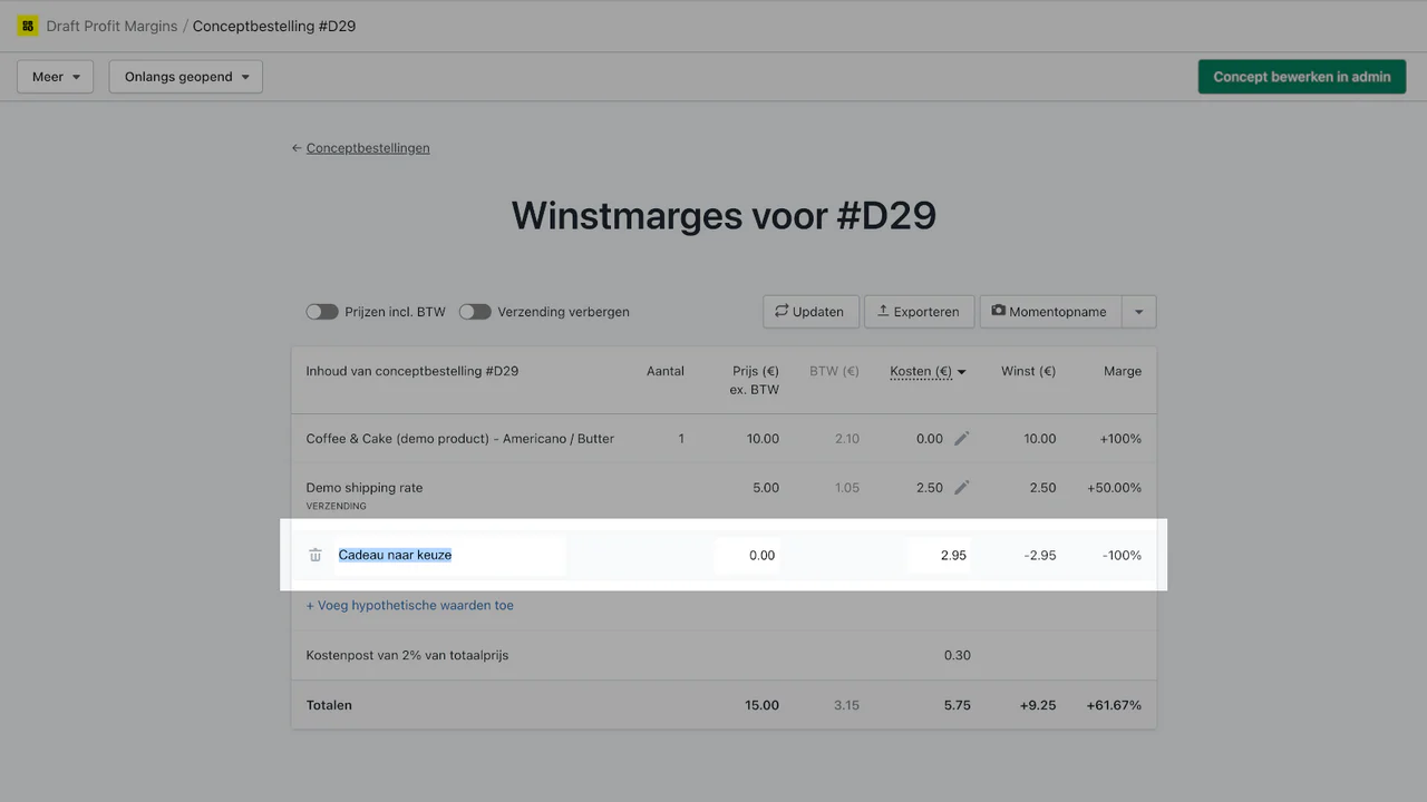 Hypothetische orderregels toegen voor groothandel klanten