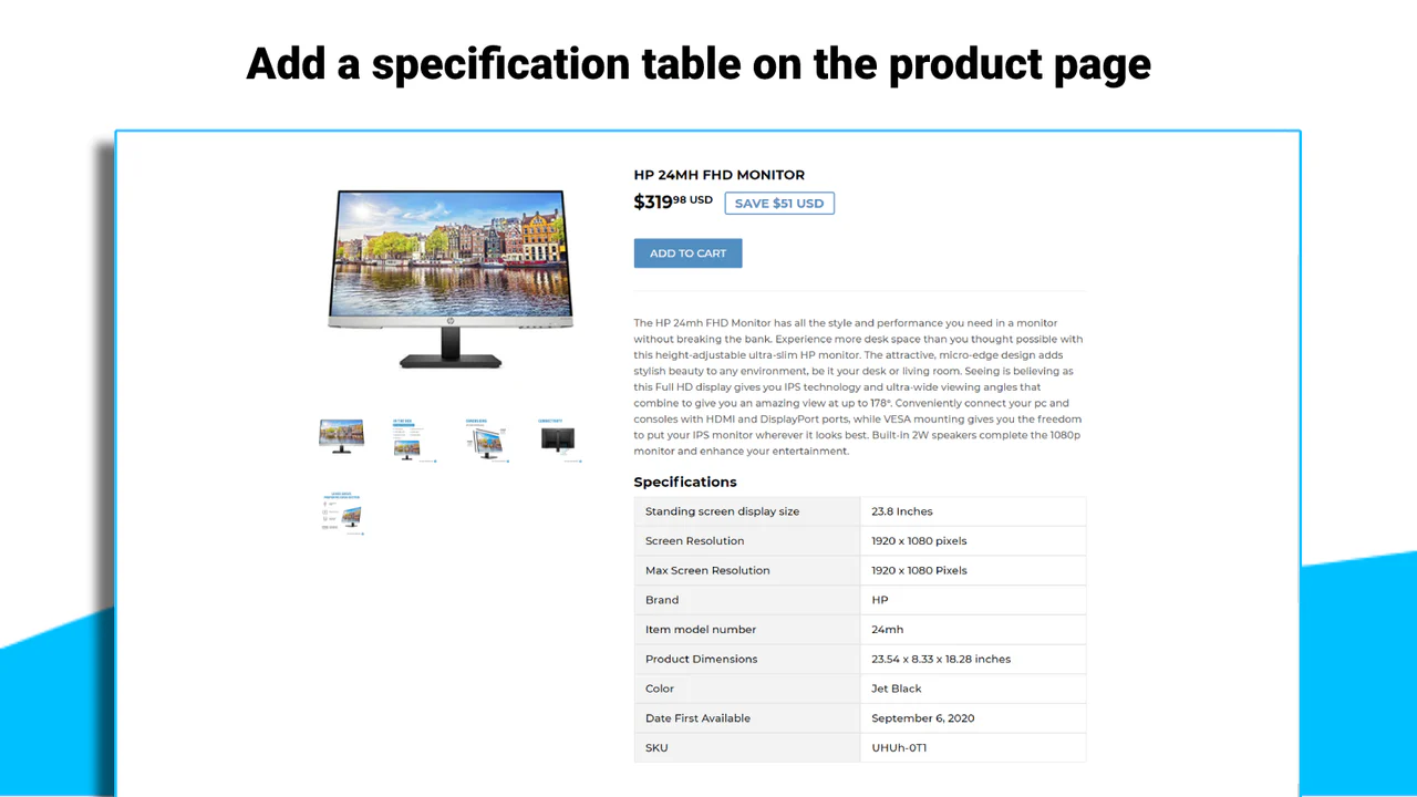 Ajouter une table sur les pages de produits