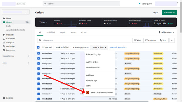Send bulkordrer til din Unity Retail-konto