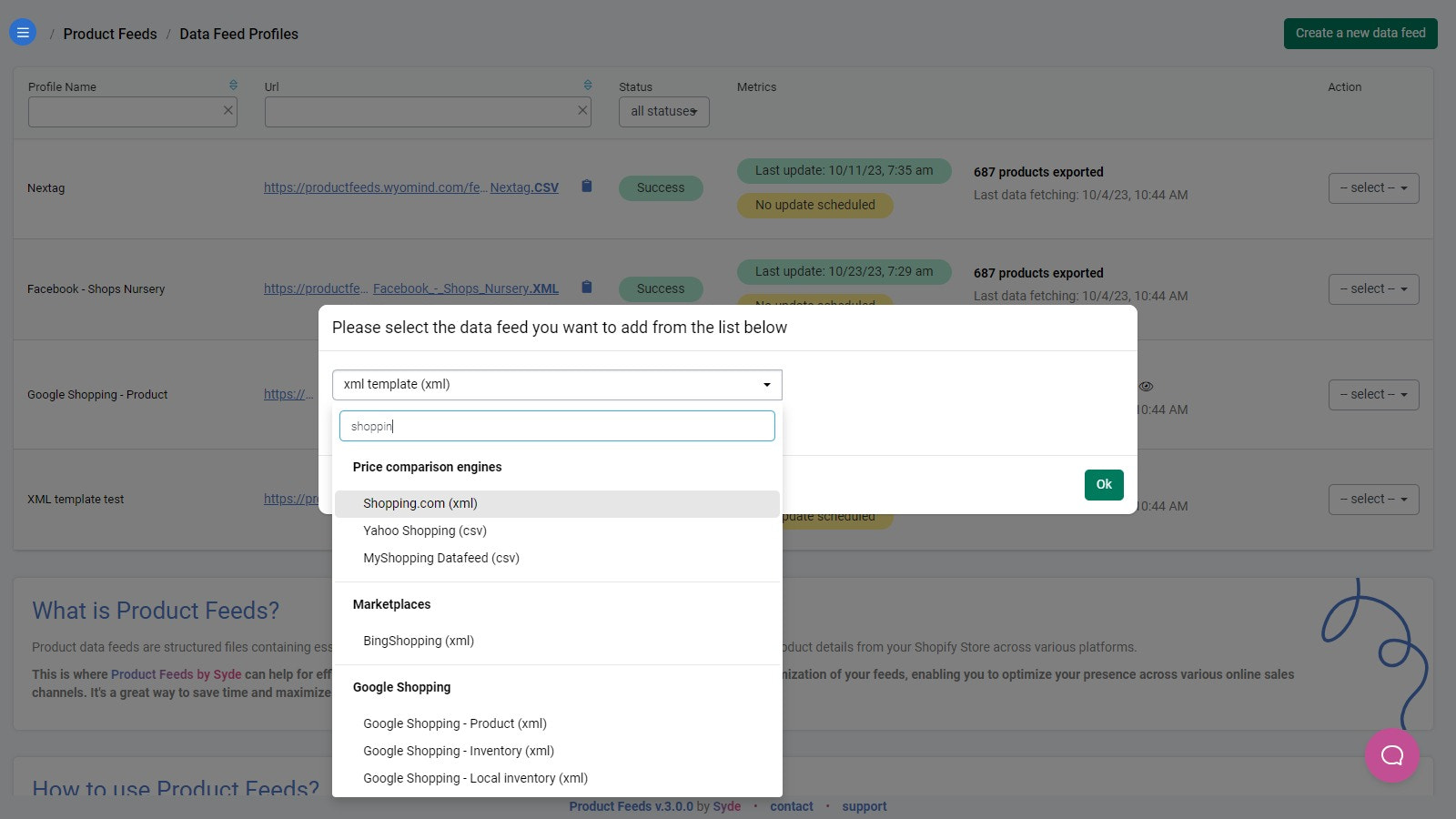 crear nuevo feed de datos