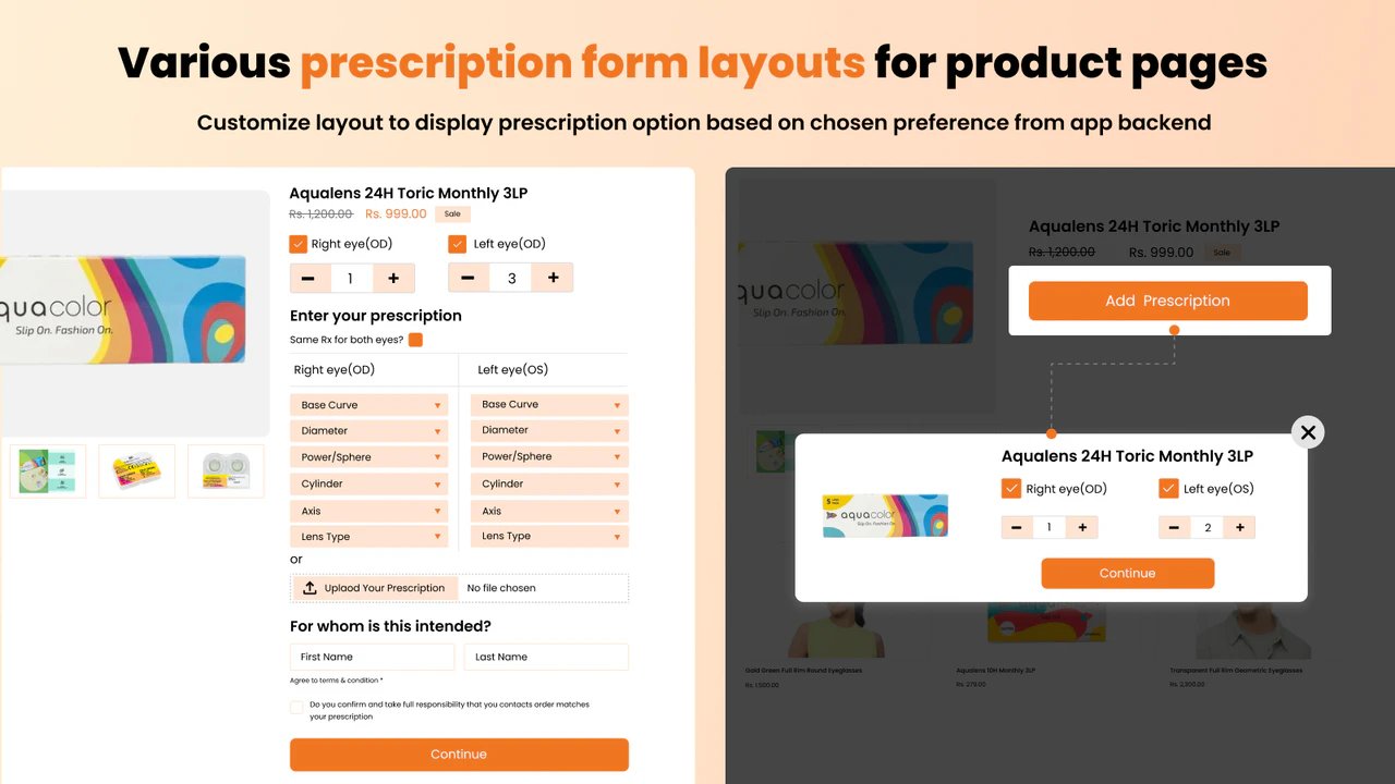 formulaire de prescription dans la page de détail du produit