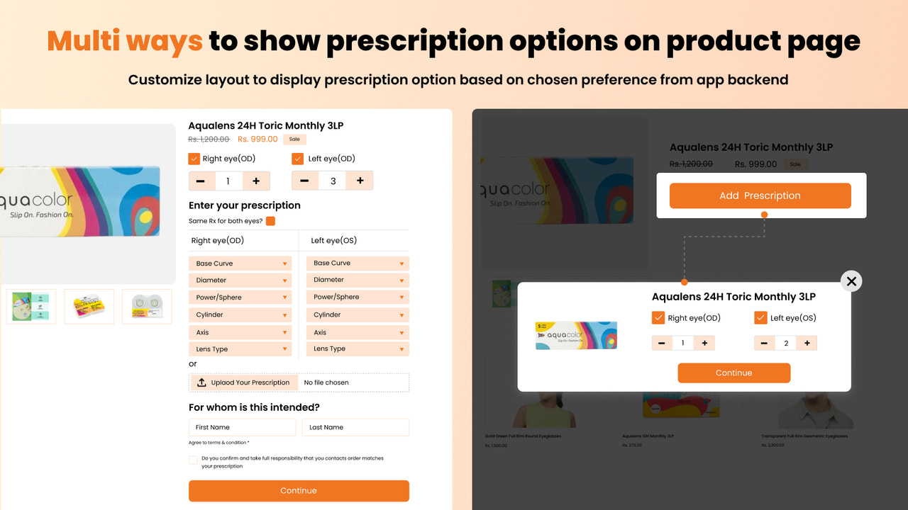 Add the Prescription button to the product detail page
