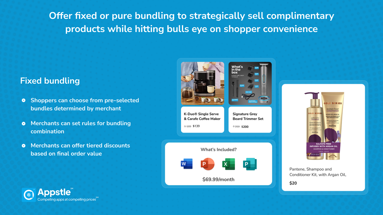 Offer fixed Bundling or pure Bundling