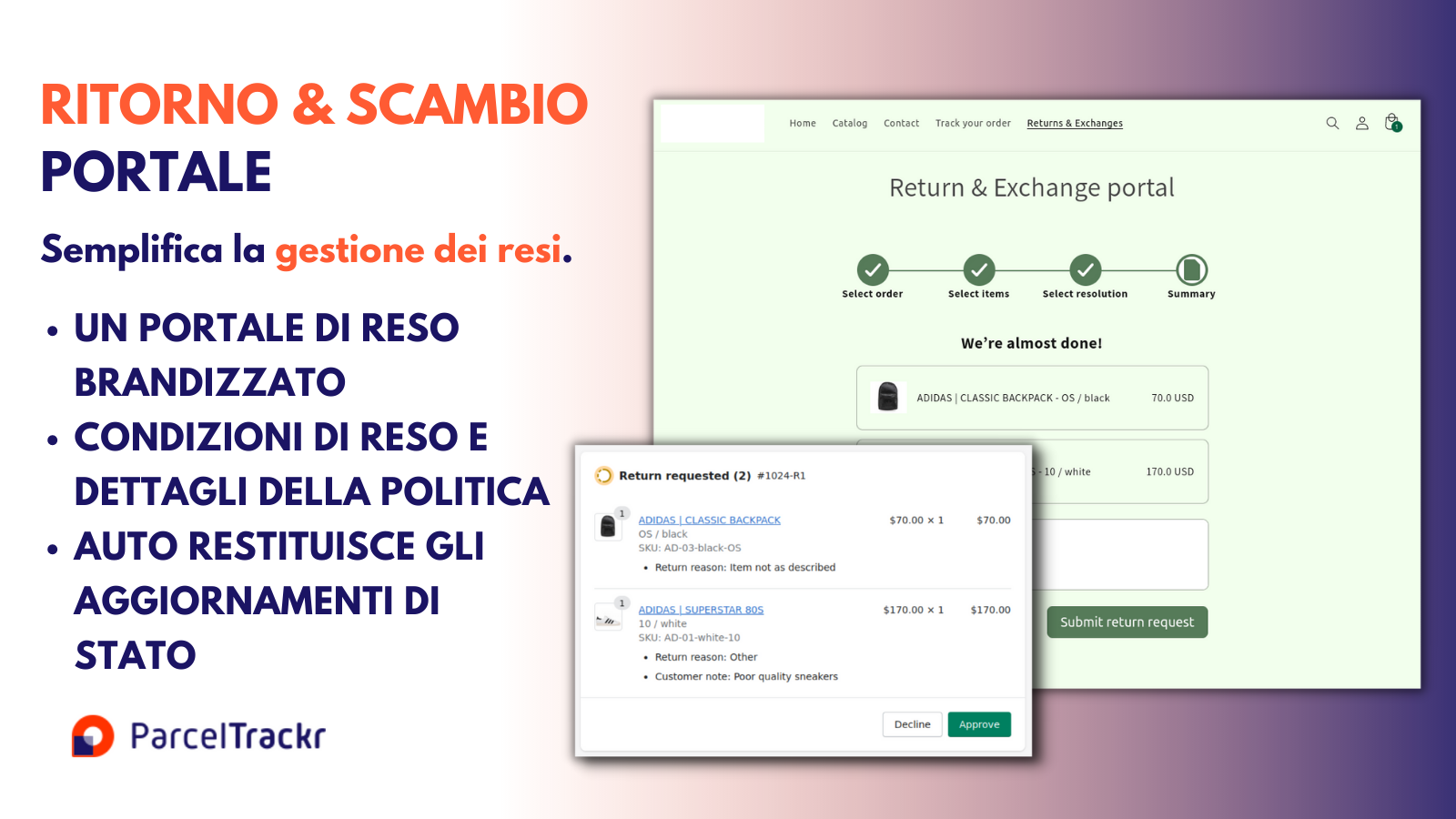 Servizio di monitoraggio degli ordini | Ritorno & Scambio Portal