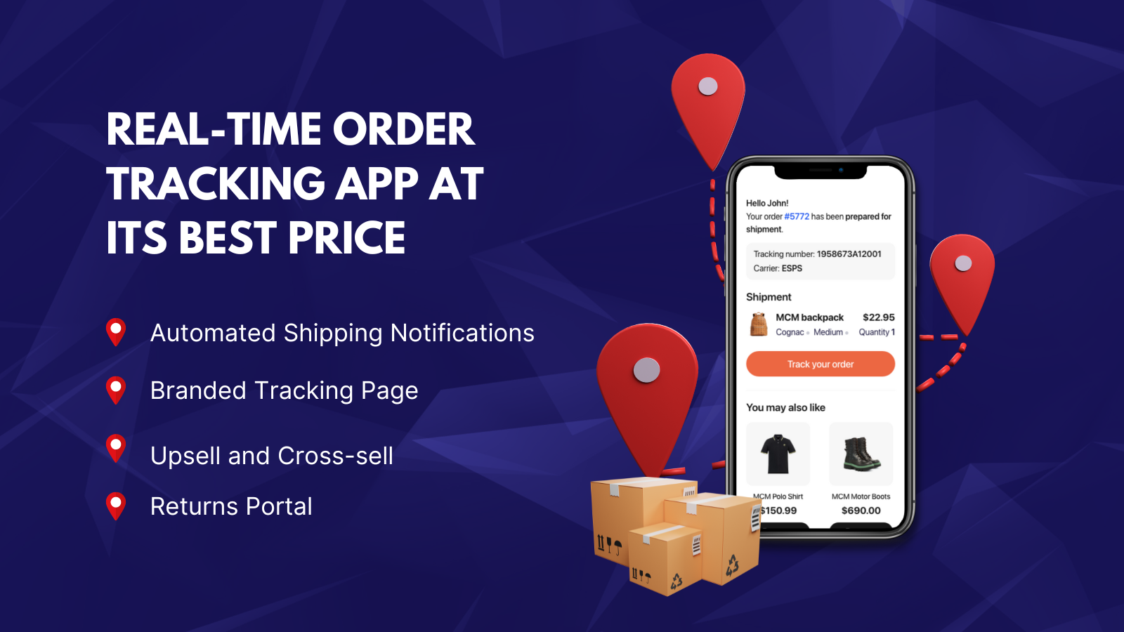 Trackr-appens orderuppföljningsgränssnitt på detaljerad orderuppföljning