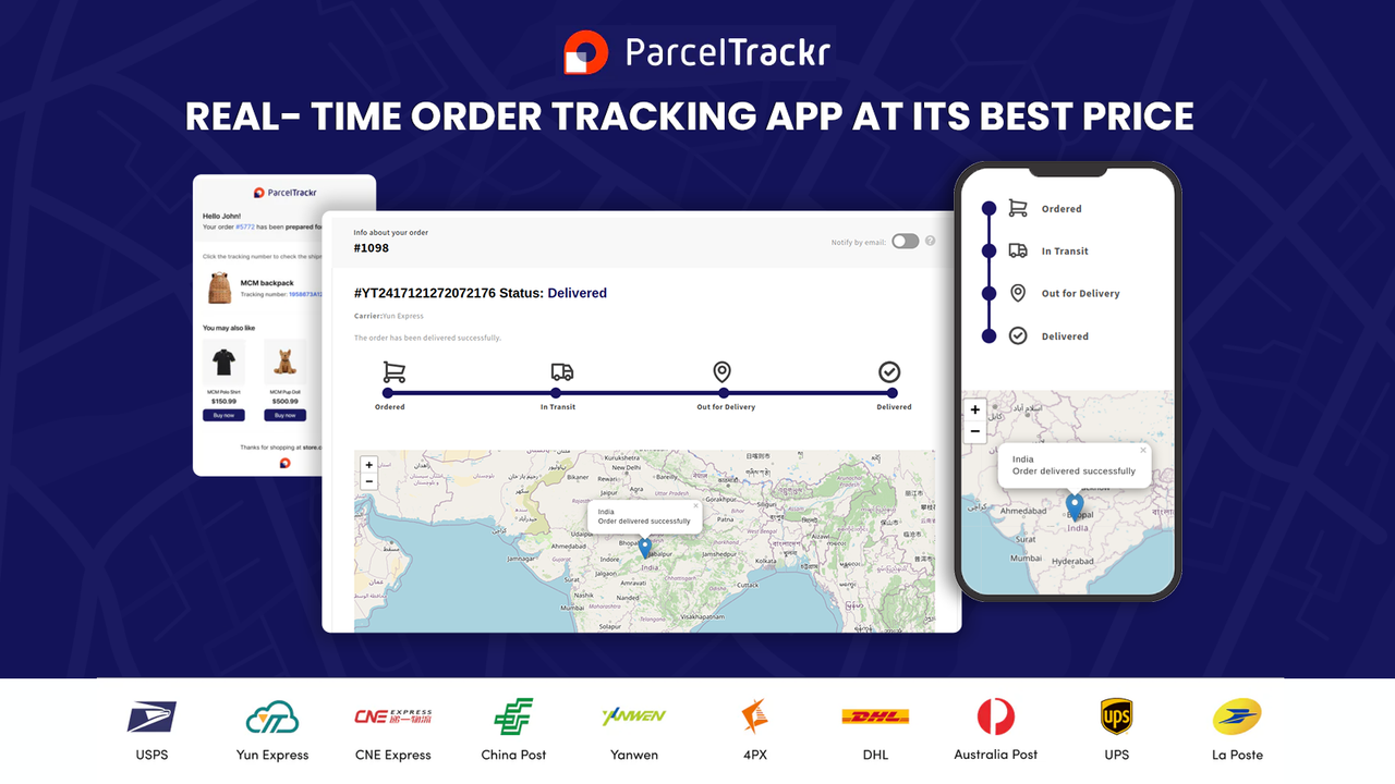 Interface de suivi de commande de l'application Trackr sur le suivi de commande détaillé