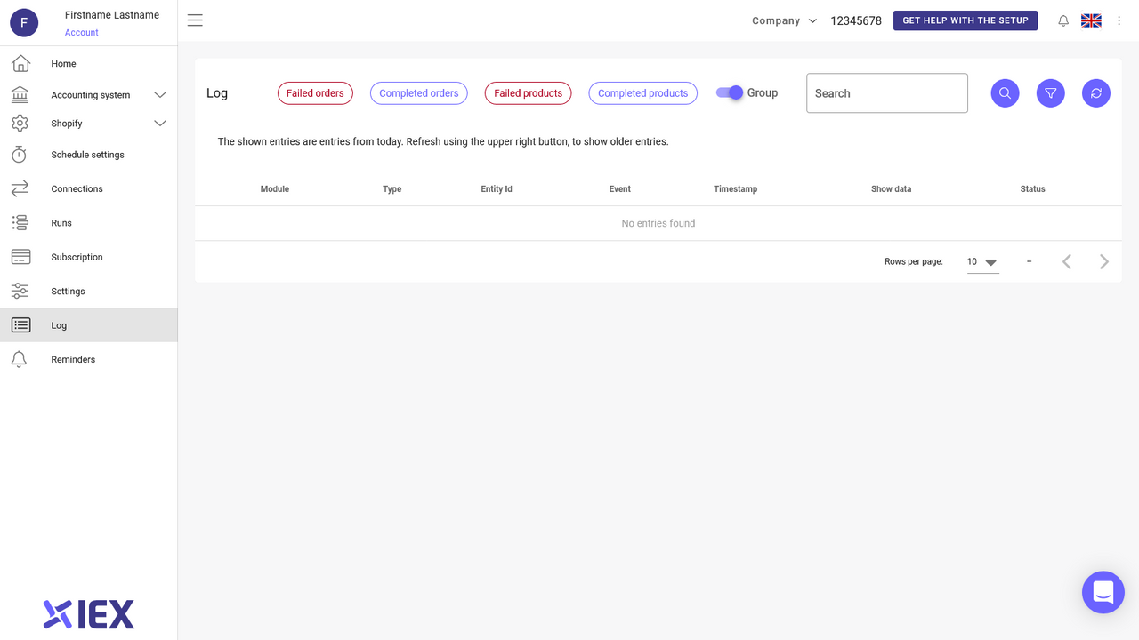 Registro completo de todas as transferências