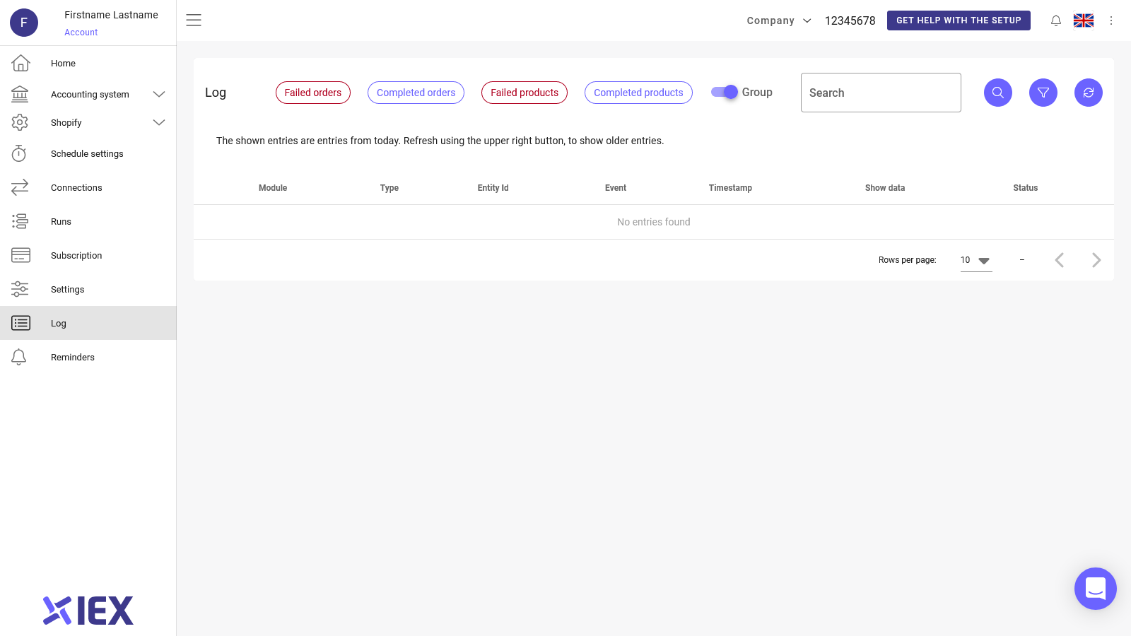 Registro completo de todas las transferencias