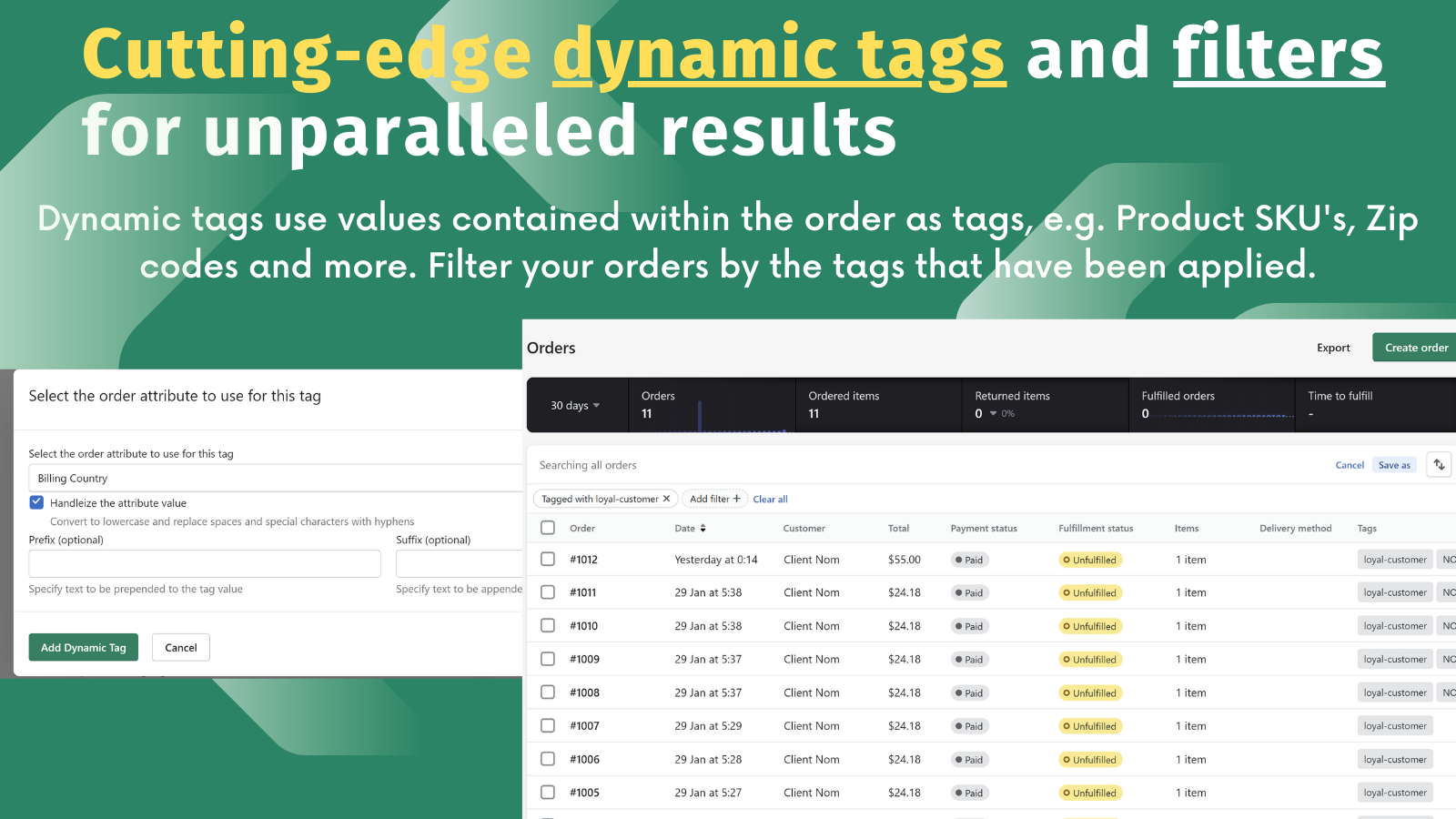 order & customer tags dynamics tags and filters 