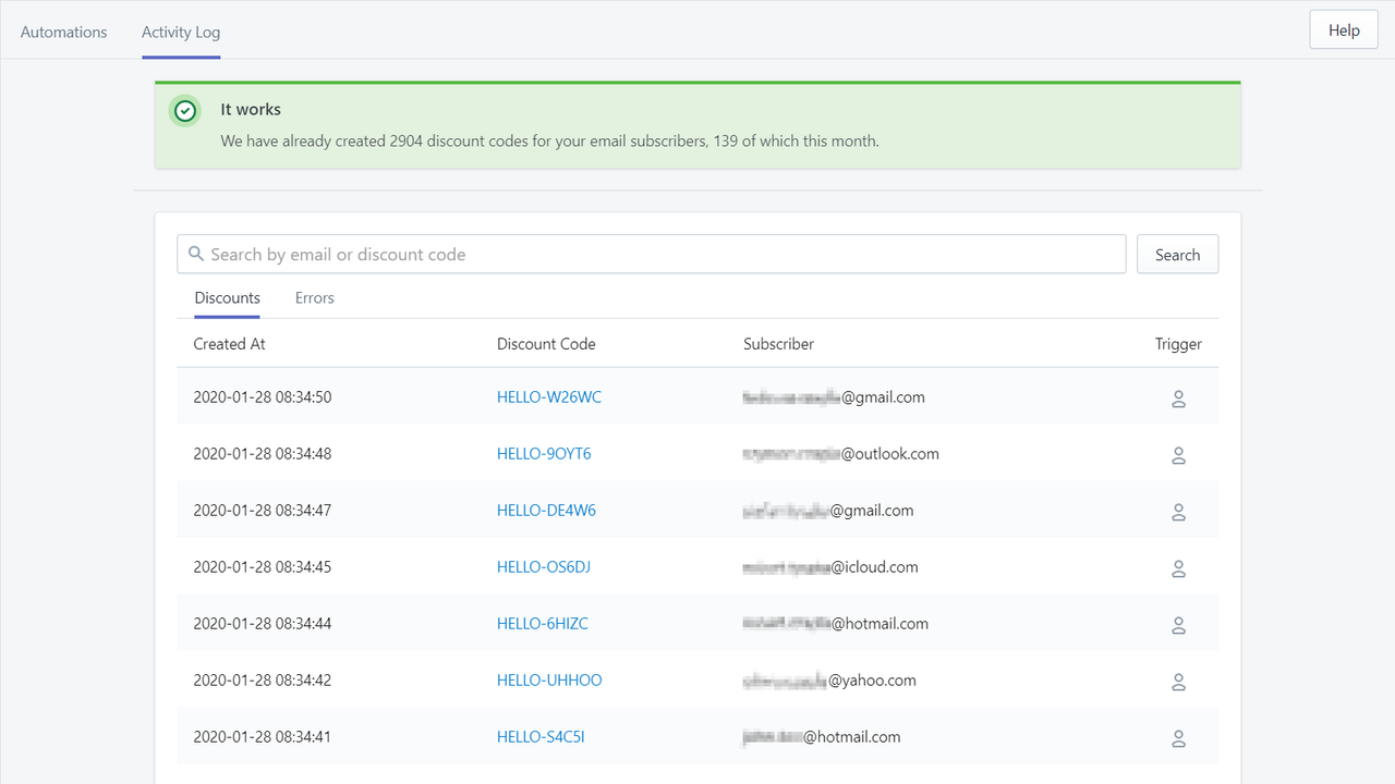 Personal Discount Activity Log