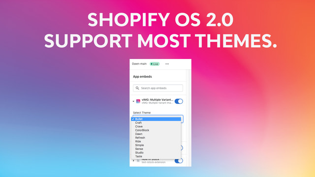 Shopify OS 2.0. Stöder de flesta teman.