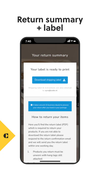 Download verzendetiket en bekijk retourinstructies