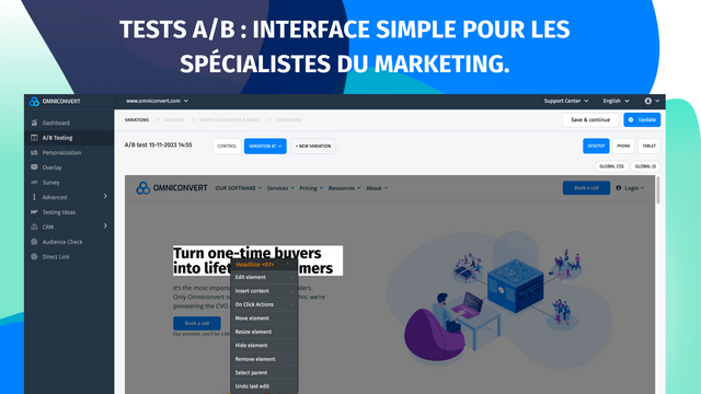 Tests A/B : interface simple pour les spécialistes du marketing.