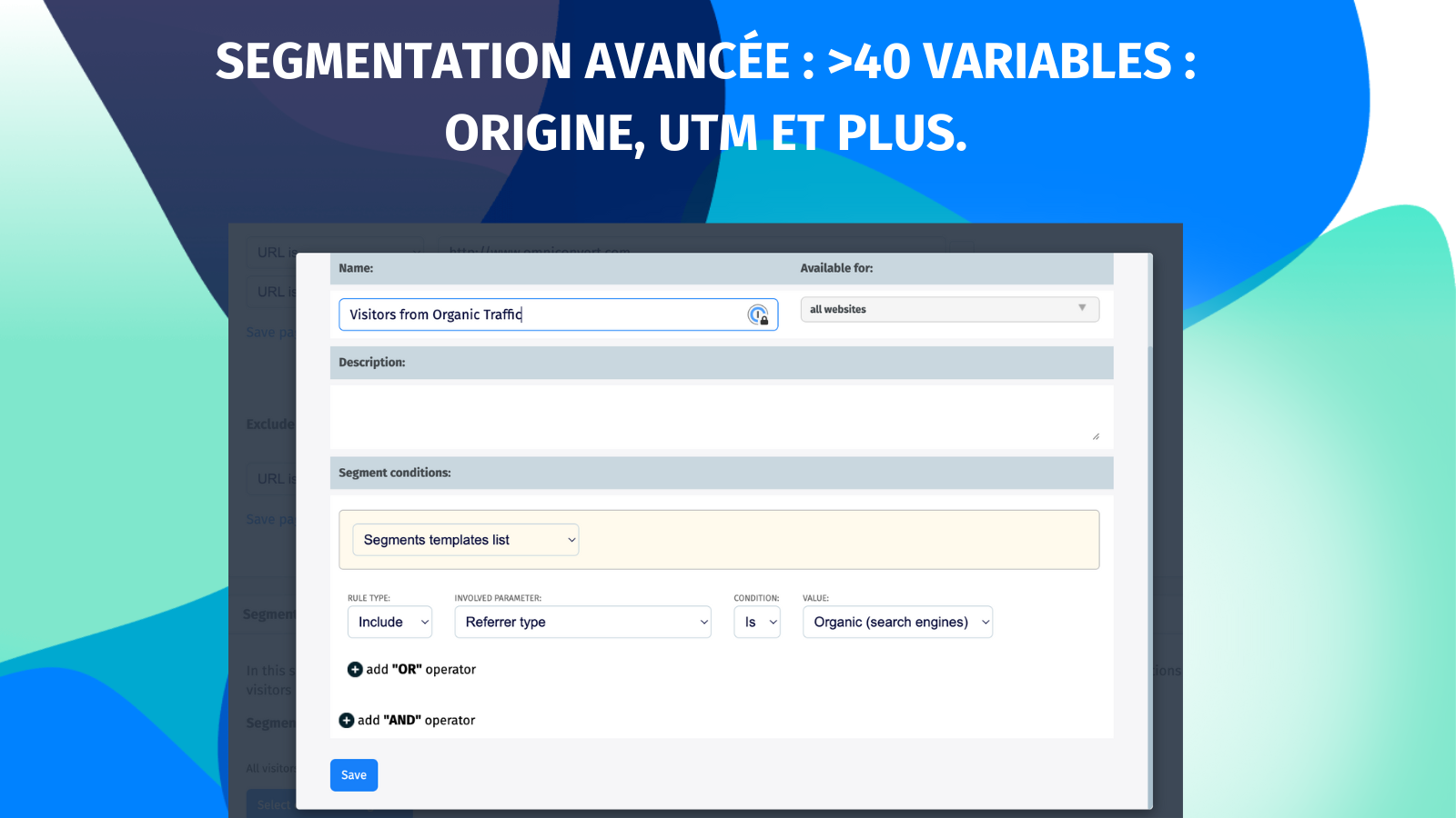 Segmentation avancée : >40 variables : origine, UTM et plus.