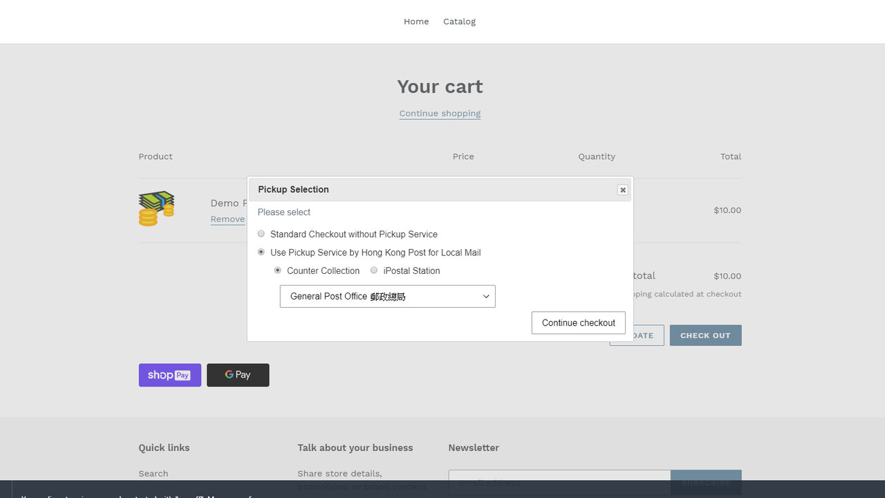 Provide pickup options at cart