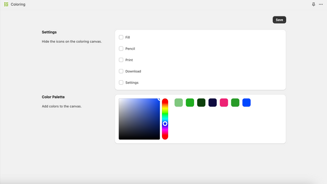 Actions et palette de couleurs configurables