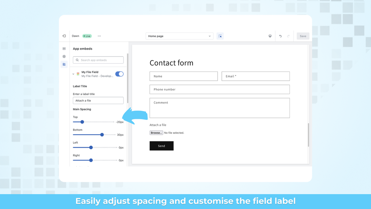 Ajuste o espaçamento do My File Field e a etiqueta personalizada